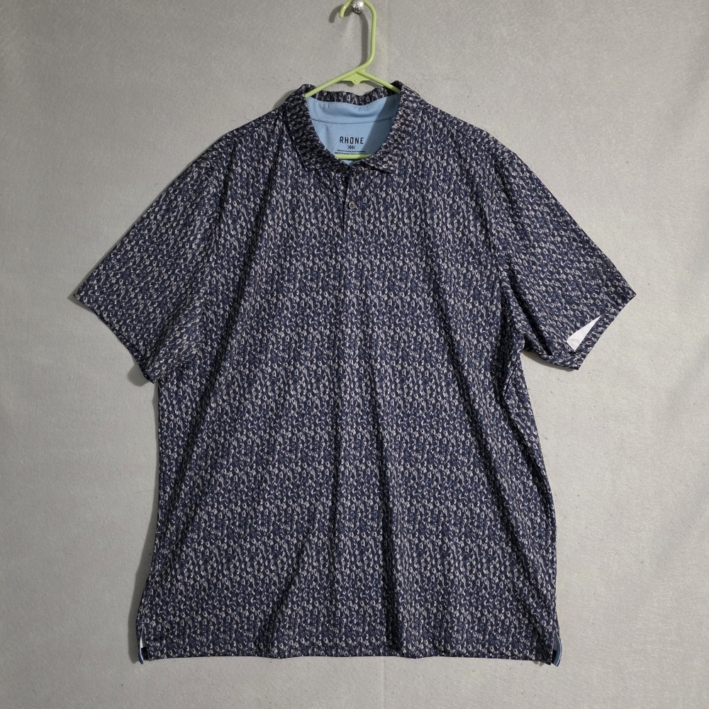 Rhone Mens Navy Micro Camo Golf Performance Polo Size XXL